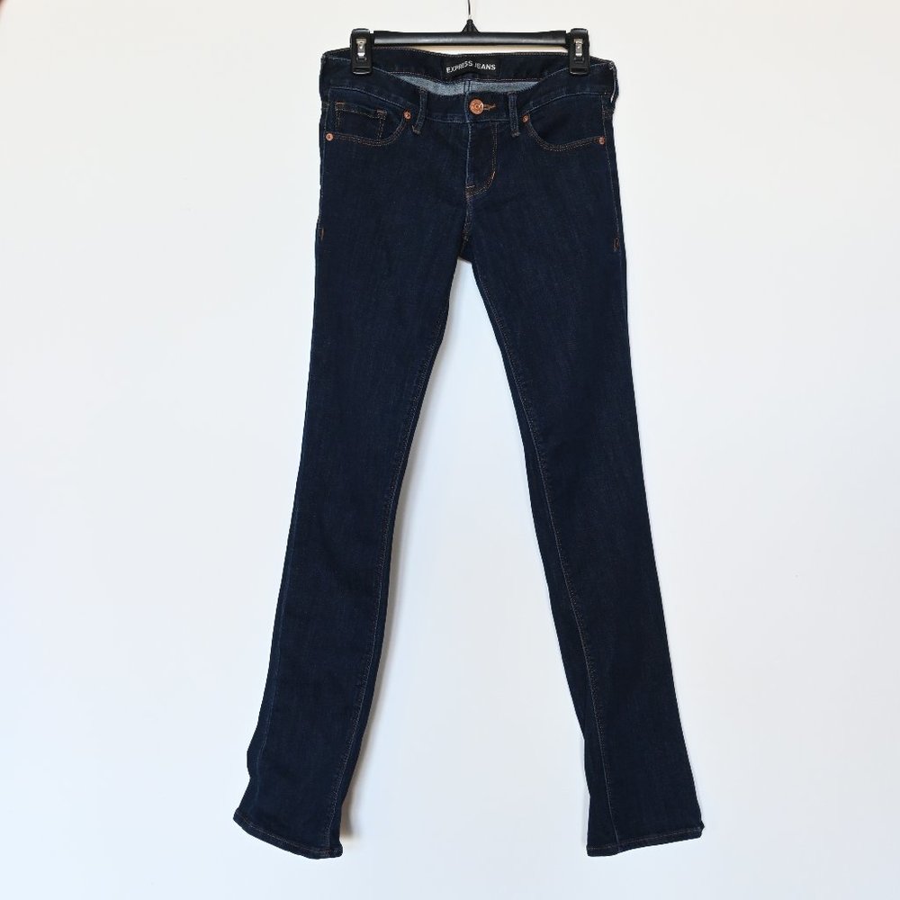 Express Dark Wash Skyscraper Stella Low Rise Jeans